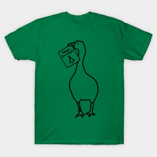 Annoying Christmas Goose Steals Happy Holidays Card Line Drawing T-Shirt